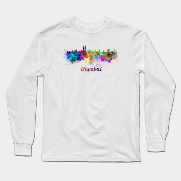 Munbai skyline in watercolor Long Sleeve T-Shirt by PaulrommerArt